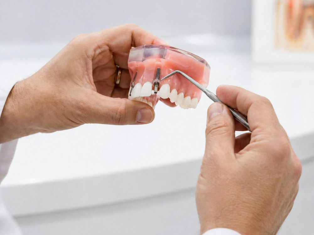 Modelo dental sostenido con las dos manos